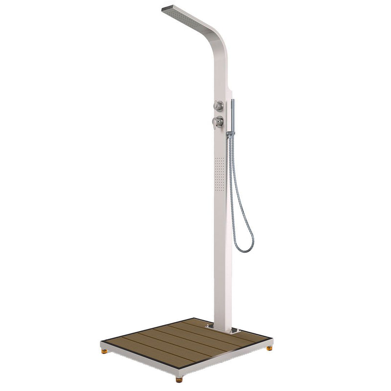 Eichenwald® Gartendusche HELENA – Edelstahl-Aussendusche mit WPC-Bodenplatte