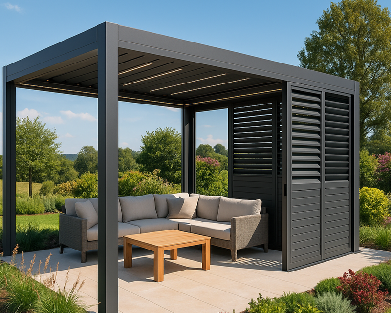 Oceanus Pergola Seitenelement – Schiebbare Lamellenwand aus Aluminium