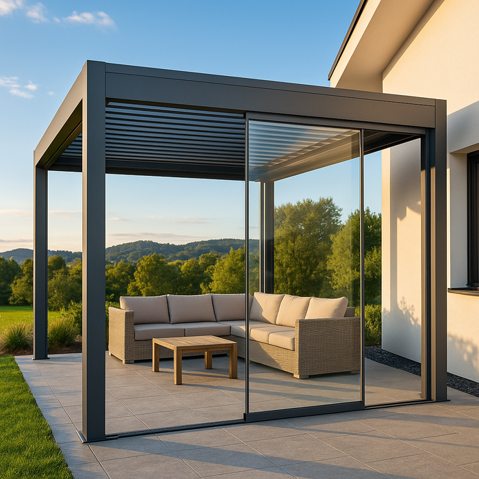 Oceanus Pergola Glasschiebewände – Eleganz und Schutz in Glas