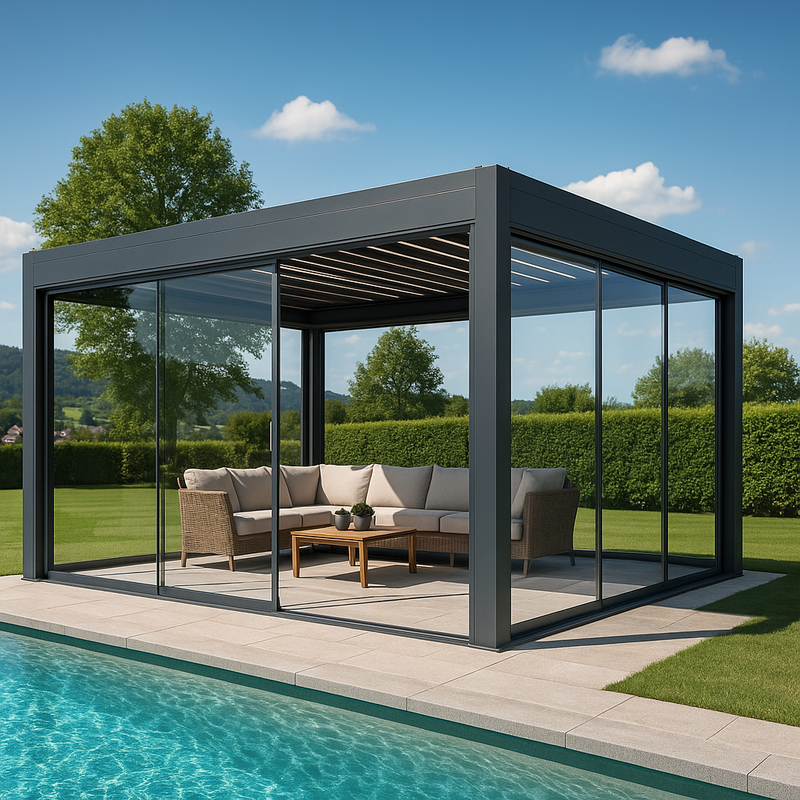 Oceanus Pergola Glasschiebewände – Eleganz und Schutz in Glas